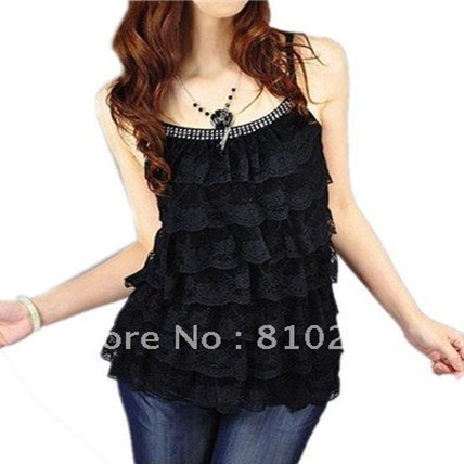 free shipping 2012 women summer new fashion clothing 5-color all match lace knitted dress vests t Shirts blouses tank tops 7275