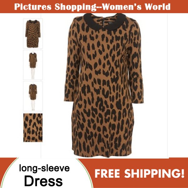 Free shipping! 2012 women summer new fashion sexy Leopard retro long-sleeve dress lady clothing #1747545