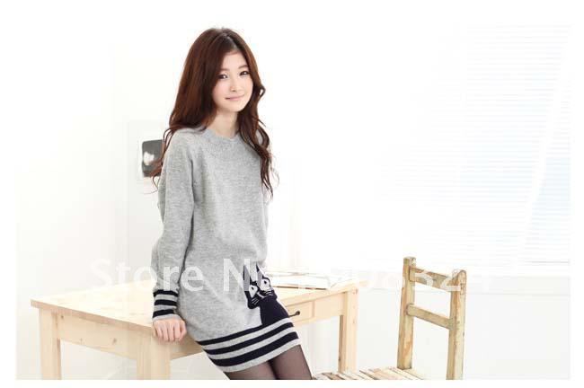 free shipping 2012 women Sweater Loose cat knitted sweater pullover 2pcs/lot gary color