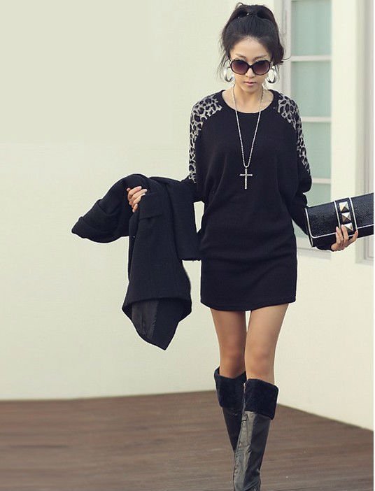 Free shipping !2012 women  sweaters  Fashion Leopard printed pullovers black&white dress/women's clothing hoodies Wholesale 2201