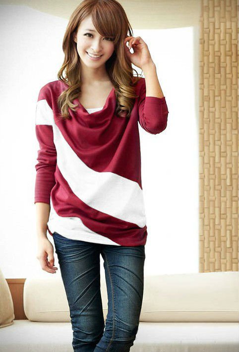 Free shipping  2012 women  sweaters  Fashion Spliced pullovers women's clothing  long-sleeved  Unique spell T-shirt  2205