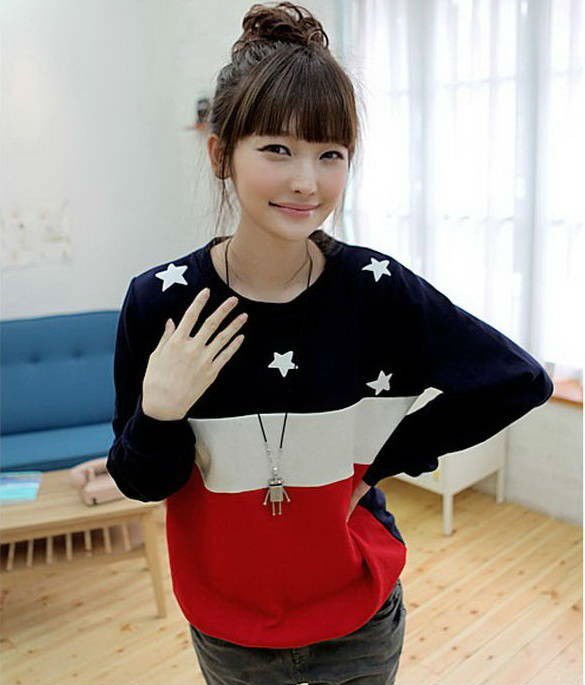 Free shipping  2012 women  sweaters   Fashion Spliced pullovers women's clothing Round neck long-sleeved sweater Wholesale 2203