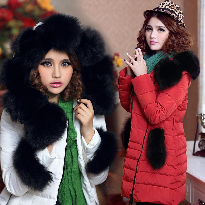 Free Shipping 2012 women winter new arrival popular fox fur thickening long down hooded coat female jacket parkas outerwear