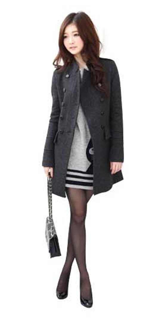 free shipping 2012 women winter new fashion clothing gray black wool outerwear long design double breasted trench coats Q5222