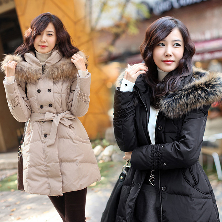 Free Shipping 2012 women winter warm down coat female long raccoon fur slim outerwear jacket parkas