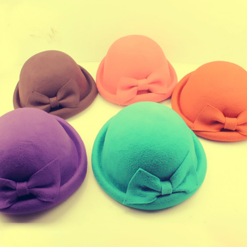 Free Shipping 2012 wool fedoras roll-up hem bow small round candy color