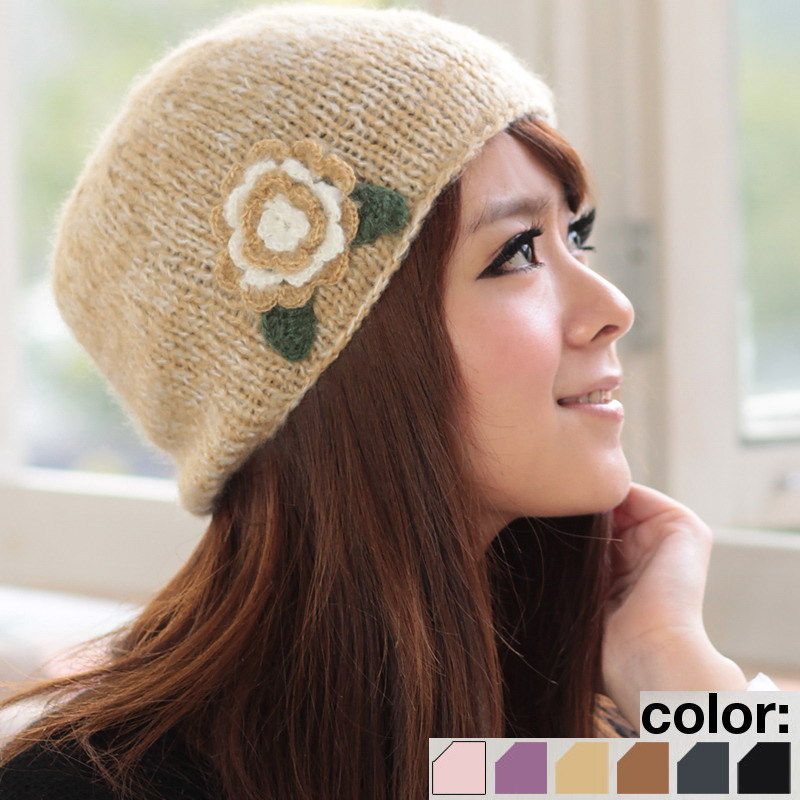 free shipping 2012 yarn knitted hat cap winter thermal flower knitted hat gm241
