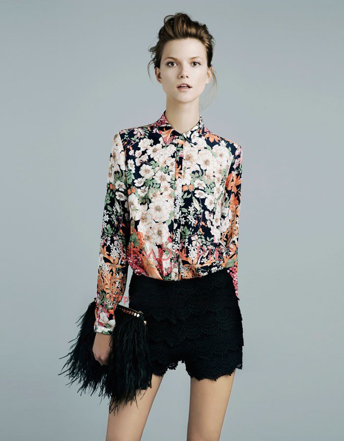 Free Shipping 2012 Z A R *  Flower Print Long Sleeve Blouse Brand Shirts