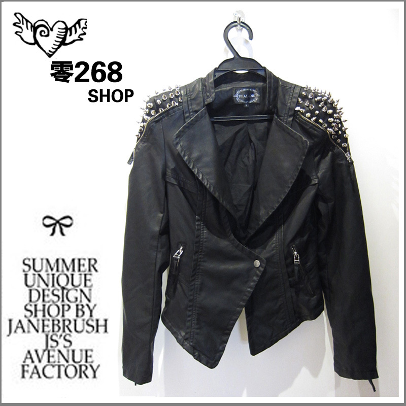 free shipping 2012 zipper rivet coat leather clothing female short design slim