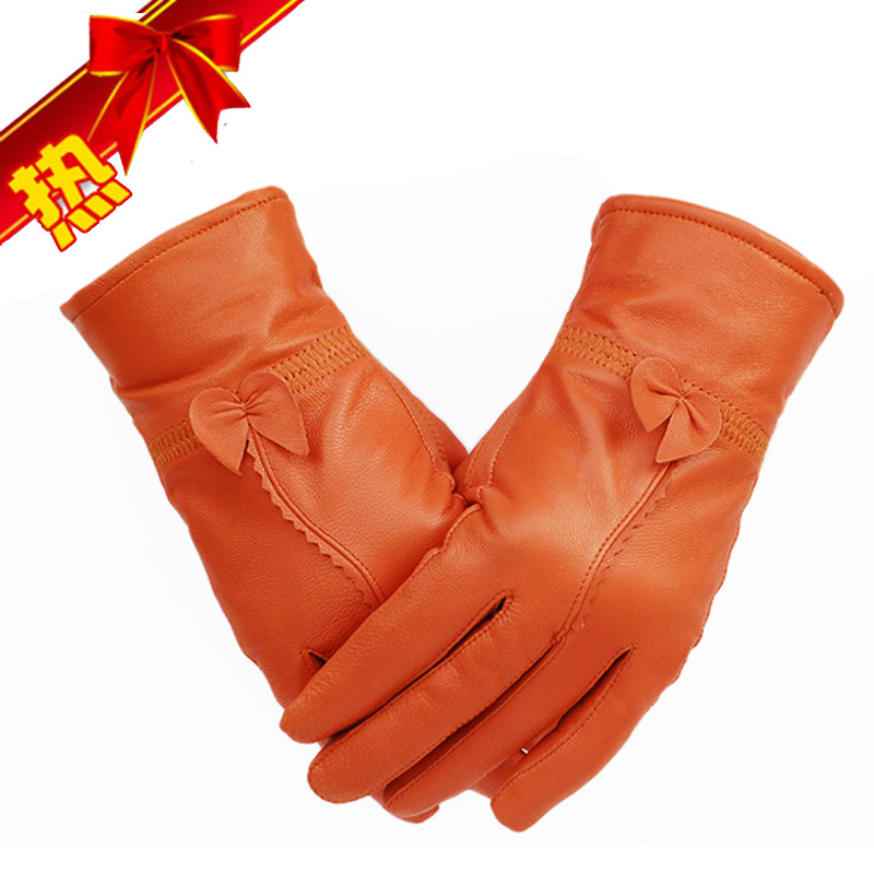 Free shipping!2012Genuine leather gloves fashion autumn and winter thermal sheepskin with small bow