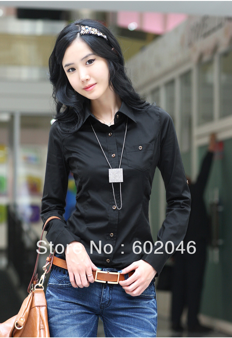 FREE SHIPPING 2012NEW KOREAN FASHION SLIM SHIRT FEMALE MODELS CASUAL LONG-SLEEVED SHIRT
