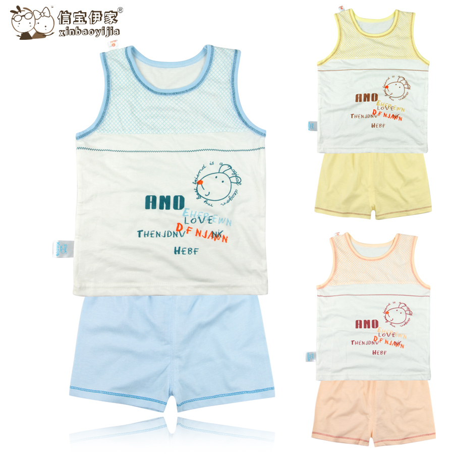 Free shipping 2013 100% child summer cotton vest set baby cartoon male child girls clothing 0-1 year old
