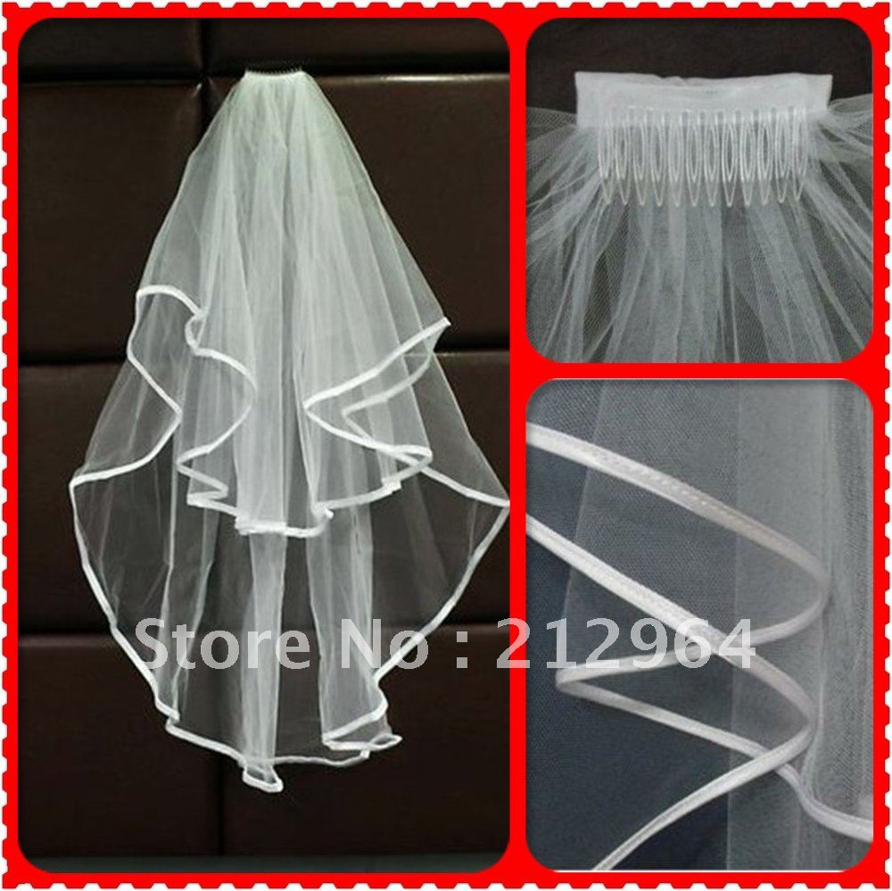 Free shipping 2013 2 LAYERS White Ivory Bridal Accessories Veil wedding dresses Beaded bridal wedding veil With Comb veils  152