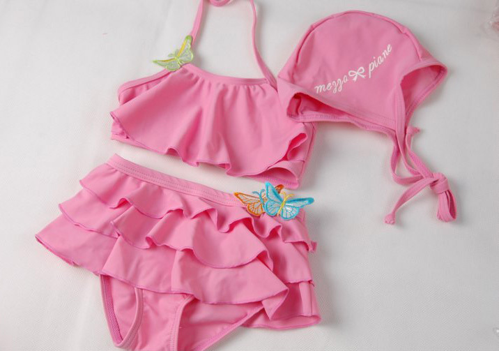 Free Shipping 2013 3pcs Pink Girl Swim Wear Cap for Kids Beach Swimsuit Girls Swimwear Baby Children's Bikini Bathing Suit 624