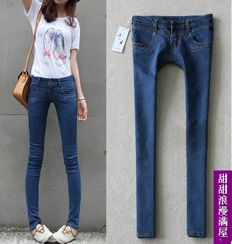 Free Shipping 2013 43890 slim leg elastic skinny pants pencil pants denim trousers wholesale