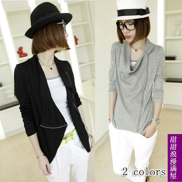 Free Shipping 2013 468819 casual all-match handsome brief oblique zipper heap turtleneck thin cardigan coat wholesale