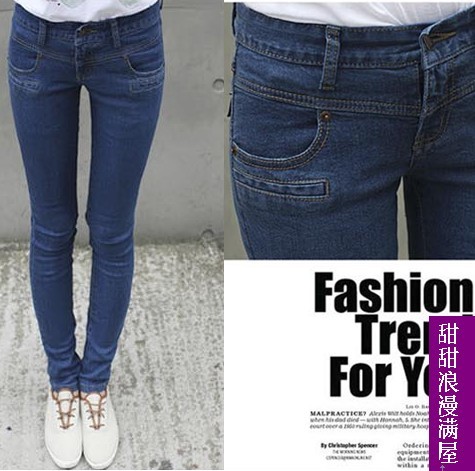 Free Shipping 2013 882001 slim legs butt-lifting Dark Blue denim elastic skinny pants pencil pants trousers wholesale