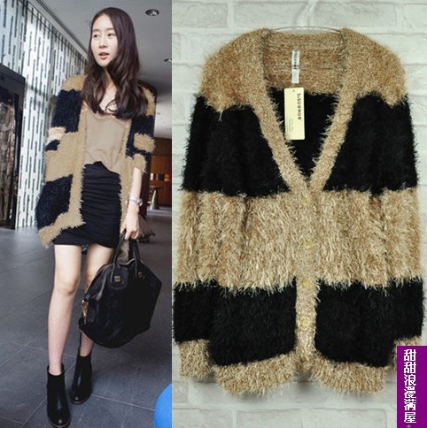 Free Shipping 2013 autumn and winter 0672 stripe cardigan shaggier givlie outerwear high quality wholesale