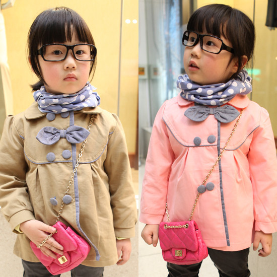 Free Shipping 2013 autumn and winter bow baby child clothing girls long-sleeve cardigan trench z0056