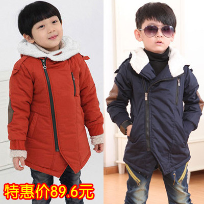 Free shipping 2013 autumn and winter child plus velvet thickening trench male female child personality outerwear