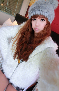 Free shipping 2013  autumn and winter comfortable plush with a hood zipper short jacket 4442