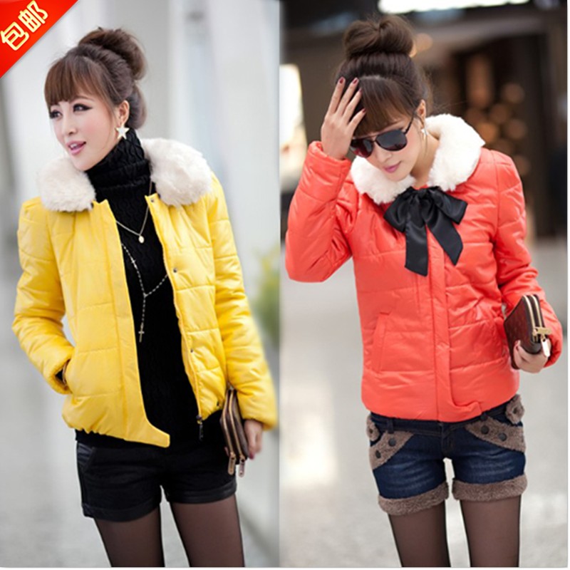 free shipping 2013 autumn and winter fur collar cotton-padded jacket female wadded jacket female short design winter outerwear