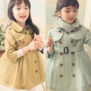 free shipping 2013 autumn and winter goldenbarr yarn patchwork slim waist baby child girls clothing trench outerwear 5146