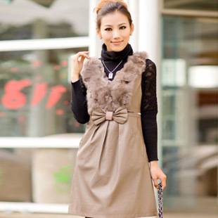 Free shipping 2013 autumn and winter high waist tank dress vest skirt PU rex rabbit hair sleeveless leather skirt