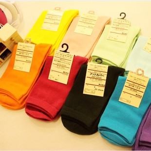Free shipping!2013 Autumn and winter plain solid color candy color 100% cotton knee-high short socks male women's cotton socks