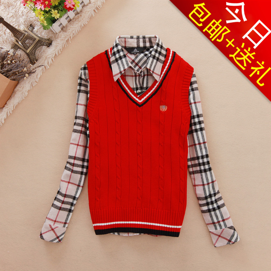 Free shipping 2013 autumn and winter pullover fashion preppy style women's V-neck small sweater vest wool waistcoat