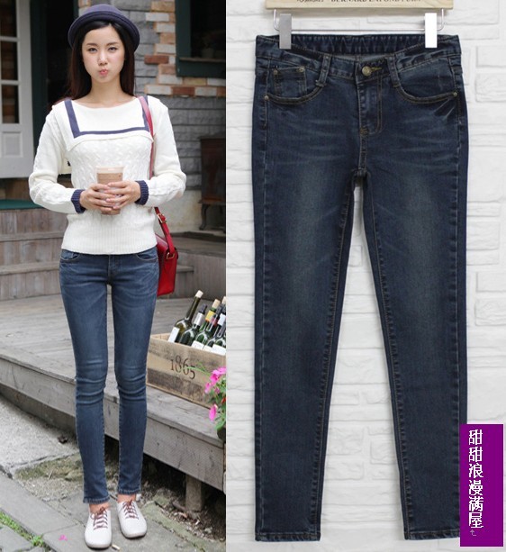 Free Shipping 2013 autumn and winter slim legs butt-lifting blue denim trousers skinny pants pencil pants c9018