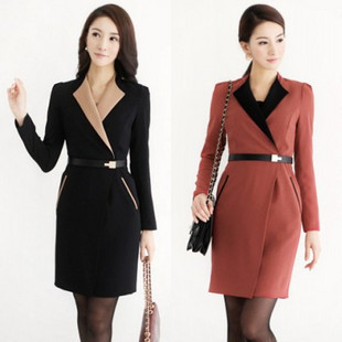 Free Shipping 2013 autumn and winter the new splicing OL Slim long-sleeved dress