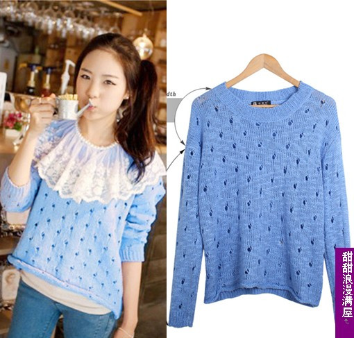 Free Shipping 2013 autumn and winter women 026043 cutout all-match sweater high quality wholesale