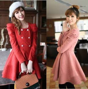 Free Shipping 2013 autumn and winter women 100488 sweet princess double breasted skirt woolen trench outerwear wholesale