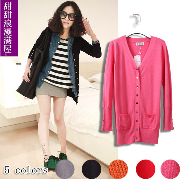 Free Shipping 2013 autumn and winter women 537221 casual all-match button decoration sweater cardigan wholesale