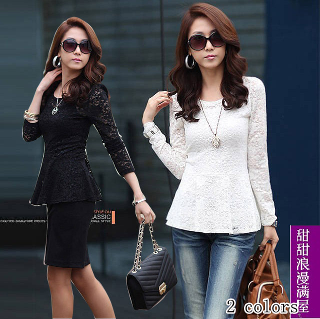 Free Shipping 2013 autumn and winter women 846333 gentlewomen elegant ruffle sweep dovetail slim waist lace long-sleeve shirt