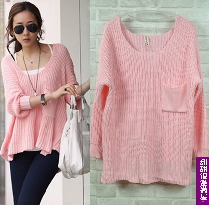Free Shipping 2013 autumn and winter women 8820620 clinched single pocket loose sweater high quality wholesale