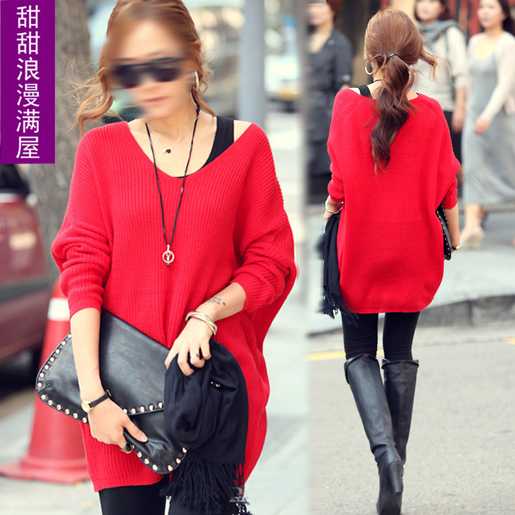 Free Shipping 2013 autumn and winter women casual fashion loose 24512 medium-long batwing sleeve sweater dress wholesale