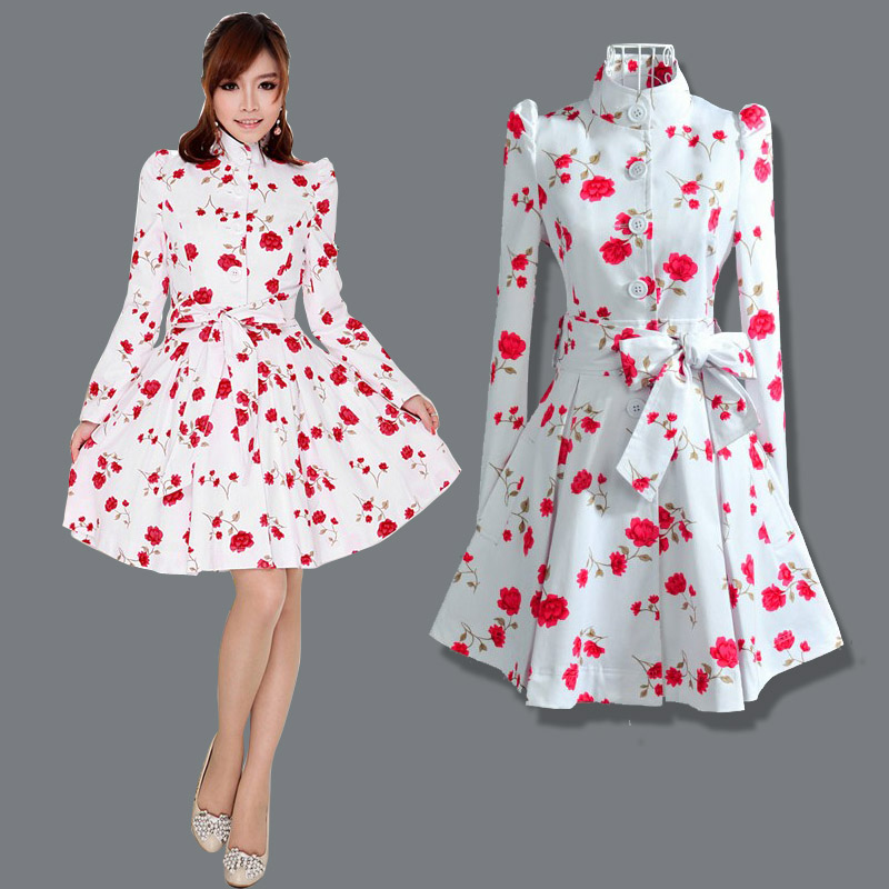 Free Shipping 2013 autumn and winter women elegant rose b05101 gentlewomen slim trench skirt-style outerwear wholesale