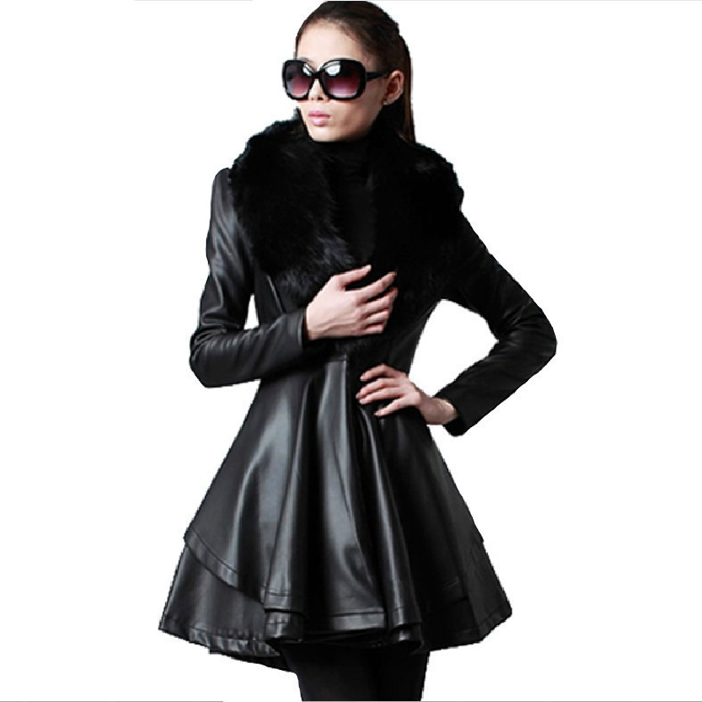 free shipping 2013 autumn and winter women long design leather clothing quality fox fur outerwear fur collar leather