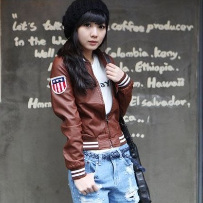 Free shipping 2013 autumn Fahion American flag slim leather women's jackets 1462HX