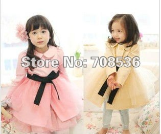 Free shipping 2013 Autumn Fashion girls trench coat with belt  Children outerwear / jacket