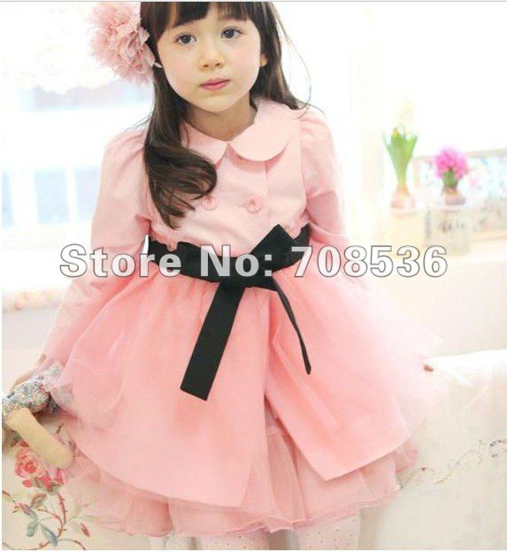 Free shipping 2013 Autumn Fashion Pink  girls trench coat with belt  Children outerwear / jacket