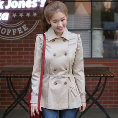 Free shipping! 2013 autumn fashion small square collar slim trench belt outerwear