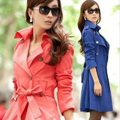 Free shipping 2013 autumn  female outerwear ,medium-long double breasted slim trench 5 colors S-XXXL #M081