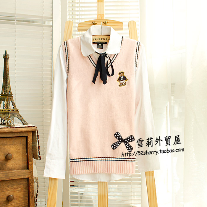 free shipping 2013 autumn new arrival preppy style V-neck bordered vest multicolor wholesale price