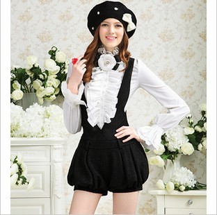 Free Shipping  2013 autumn new style thin deep v vest with silver Joker display piece bloomers