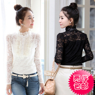 Free Shipping  2013 autumn new Women Korean version of the Revised tall collar bottoming shirt