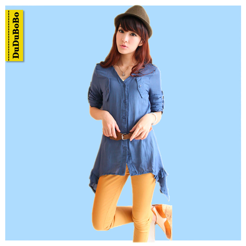 Free Shipping 2013 autumn ol long-sleeve shirt plus size irregular plus size 13a