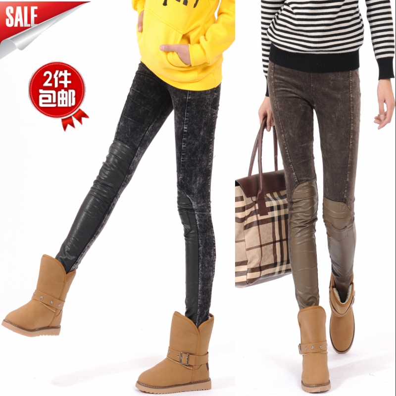 free shipping 2013 autumn pants all-match elastic personalized patchwork motorcycle leather pants female legging